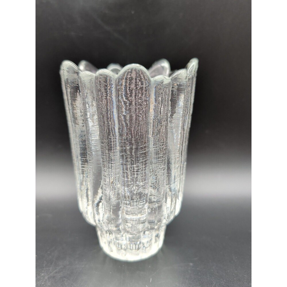 Vtg Annahutte Modernist Crystal Art Glass Vase W Germany Ice Textured Bark MCM